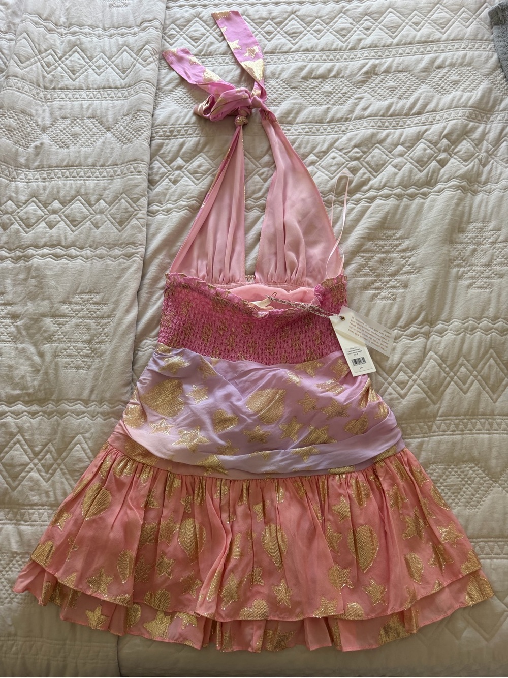 LoveShackFancy Pink & Lavender Sparkle Heart Halter Mini Dress Size Small - Picture 2 of 8